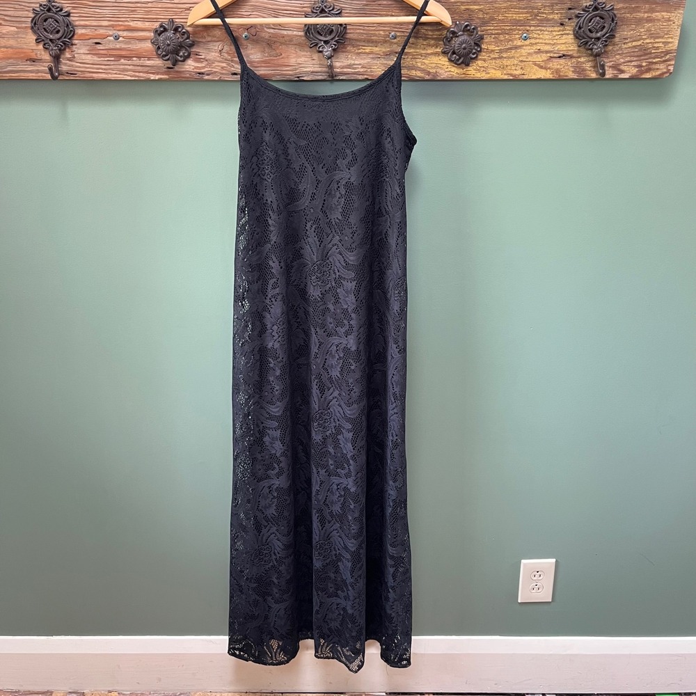 Soma Black Floral Lace Maxi Dress Sleeveless Spaghetti Strap Size M NEW